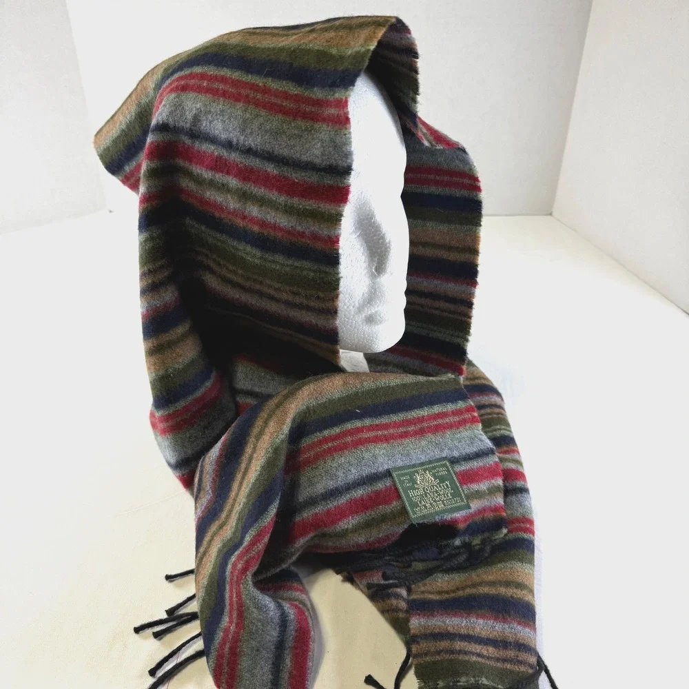 Vintage Imperial Handkerchief Co. 100% Wool Striped Scarf Made in Italy Fringes